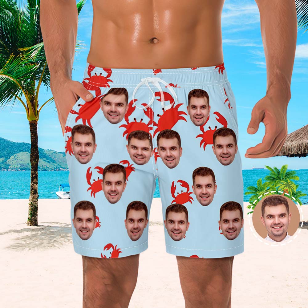 Short Visage Personnalisé Short Photo Plage Homme Petit Crabe Design-MyHawaiianShirtsFR