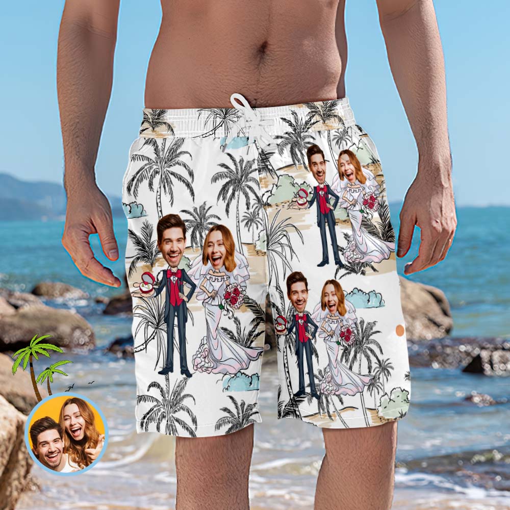 Short De Plage Personnalisé Maillot De Bain Photo De Mariage Artistique Meilleur Cadeau De Mariage-MyHawaiianShirtsFR
