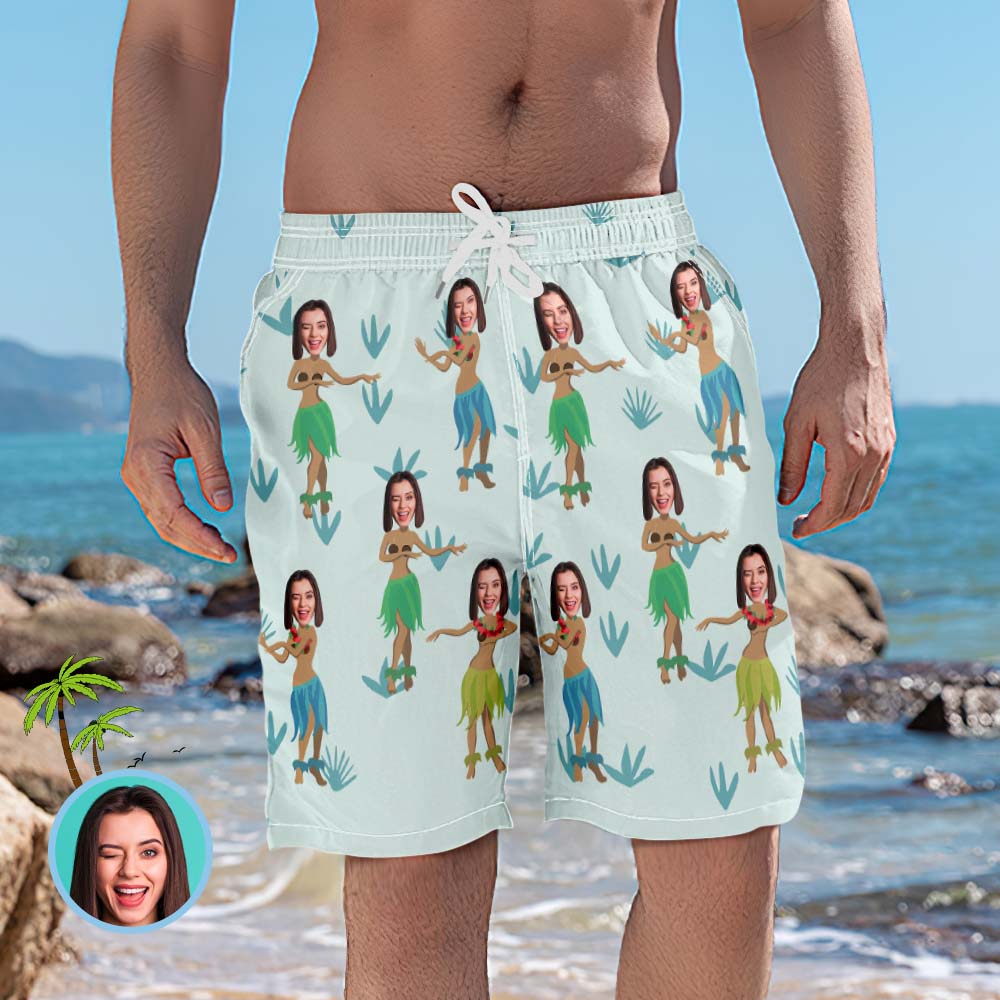 Shorts De Plage Personnalisés Pour Hommes Hula Style Custom Face Swim Trunks-MyHawaiianShirtsFR