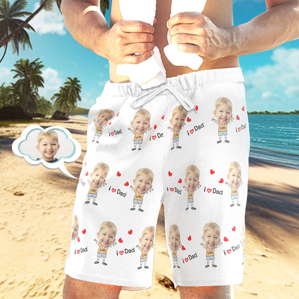 Maillot De Bain Visage Personnalisé Short De Plage Personnalisé Short Décontracté Pour Homme Love Dad-MyHawaiianShirtsFR