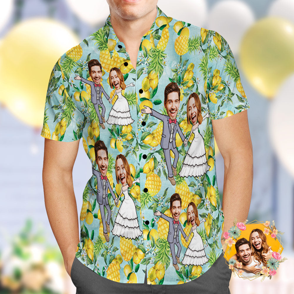 Chemise PersonnaliséeChemise hawaïenne personnalisée pour mariage Chemise hawaïenne amusante avec visage de couple en forme d'ananas-MyHawaiianShirtsFR