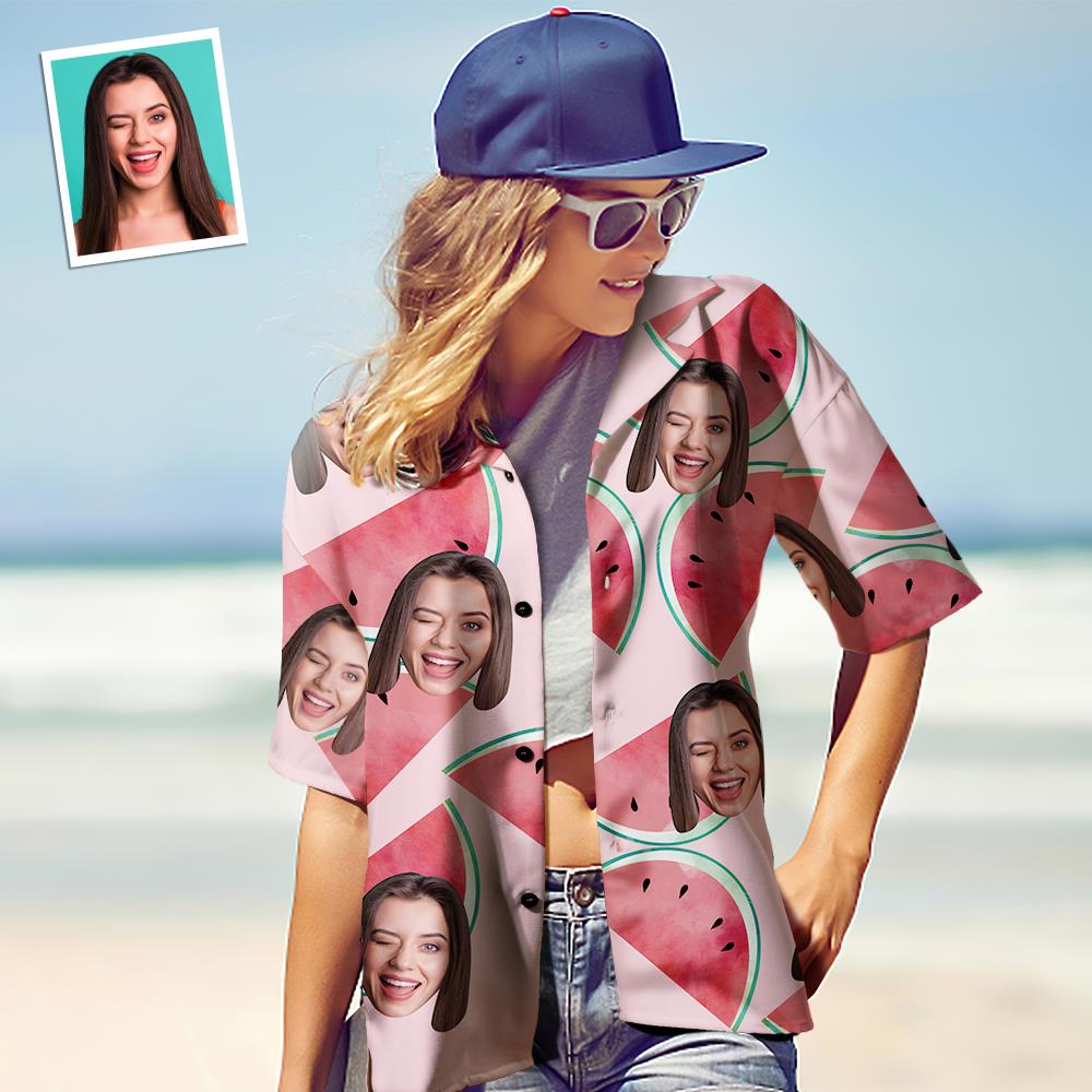 Chemise PersonnaliséeChemise hawaïenne pour femme avec visage personnalisé Chemise hawaïenne avec photo pour femme Cadeau pour elle - Pastèque-MyHawaiianShirtsFR