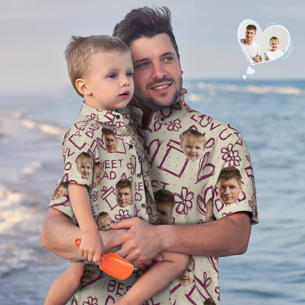 Chemise PersonnaliséeChemise hawaïenne à visage personnalisé Chemise de fête des pères assortie Cadeau de fête des pères - Love Dad-MyHawaiianShirtsFR