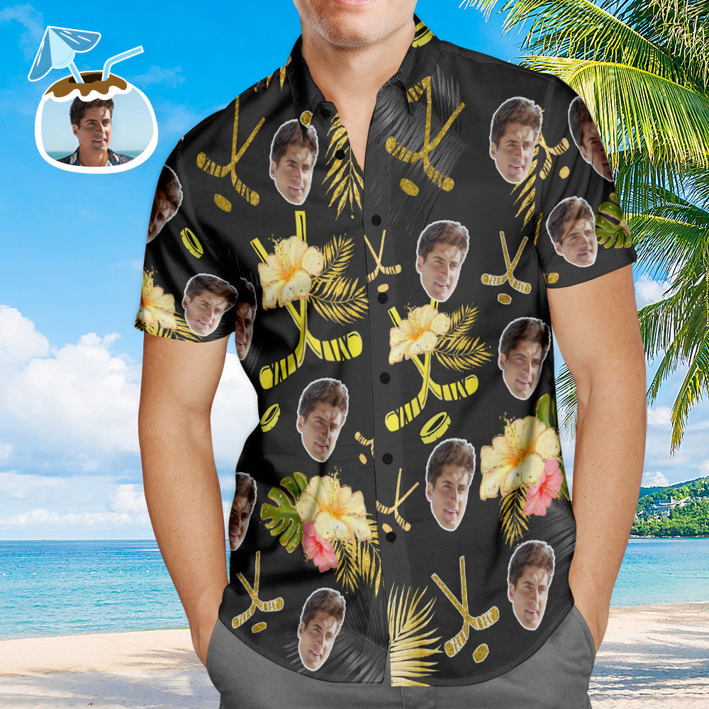 Chemise PersonnaliséeChemises de hockey Hawaïennes personnalisées pour hommes Chemise de plage Aloha pour hommes Cadeau pour les amateurs de hockey-MyHawaiianShirtsFR