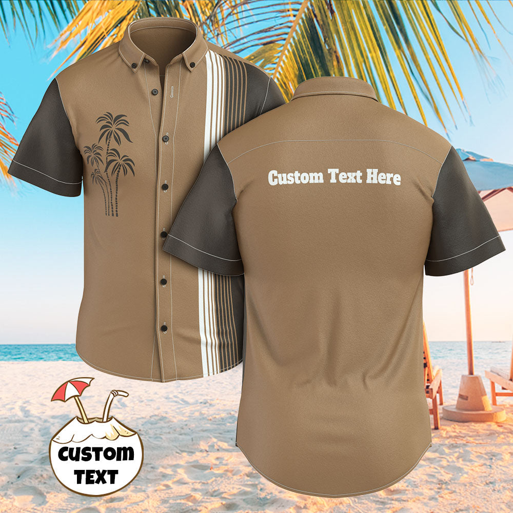 Chemise PersonnaliséeTexte personnalisé Chemises hawaïennes vintage pour hommes Chemise bowling rayée imprimée palmier, décontractée pour hommes-MyHawaiianShirtsFR