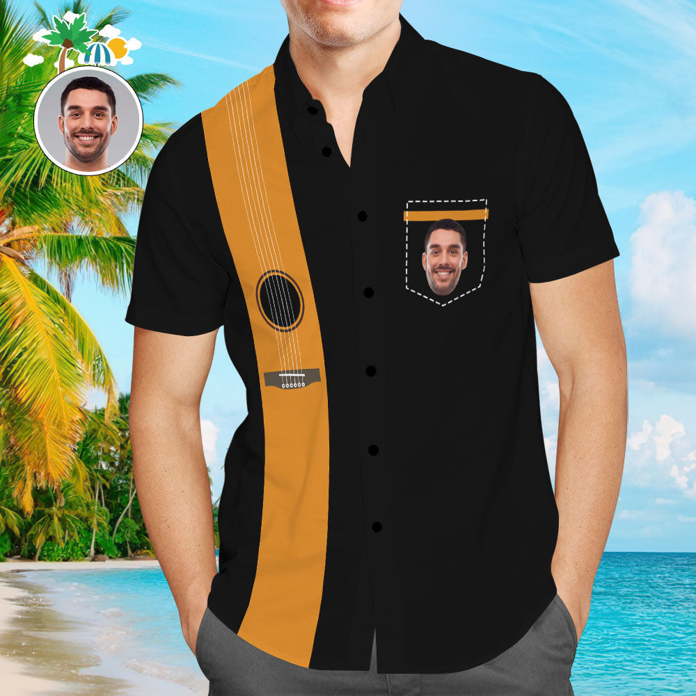Chemise PersonnaliséeCustom Face Men's Music Guitar Print Casual Short Sleeve Hawaiian Shirt Vintage Bowling Shirts for Men-MyHawaiianShirtsFR
