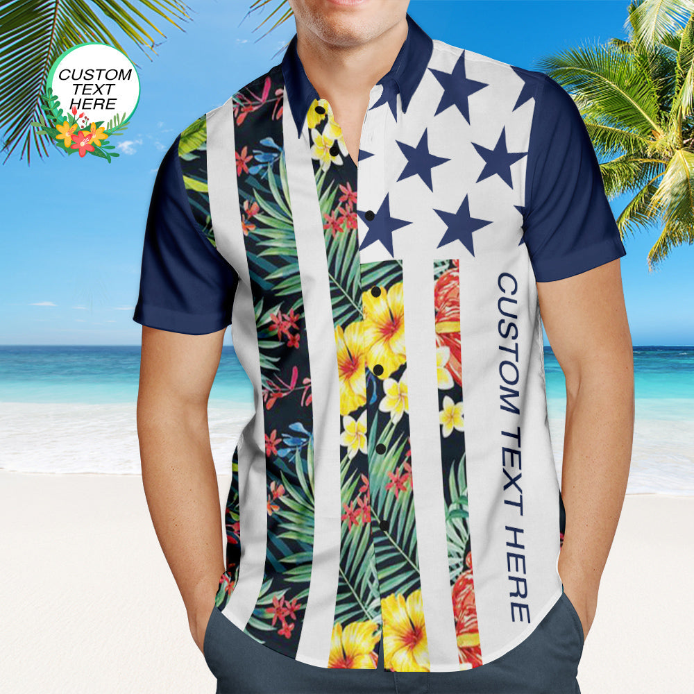 Chemise PersonnaliséeTexte personnalisé Chemise hawaïenne patriotique pour hommes Chemise hawaïenne personnalisée à la mode avec motif de fleurs-MyHawaiianShirtsFR