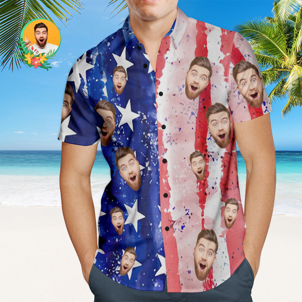 Chemise PersonnaliséeCustom Face Men's Patriotic Hawaiian Shirt Casual Breathable Short Sleeve Hawaiian Shirt (chemise hawaïenne patriotique pour hommes)-MyHawaiianShirtsFR
