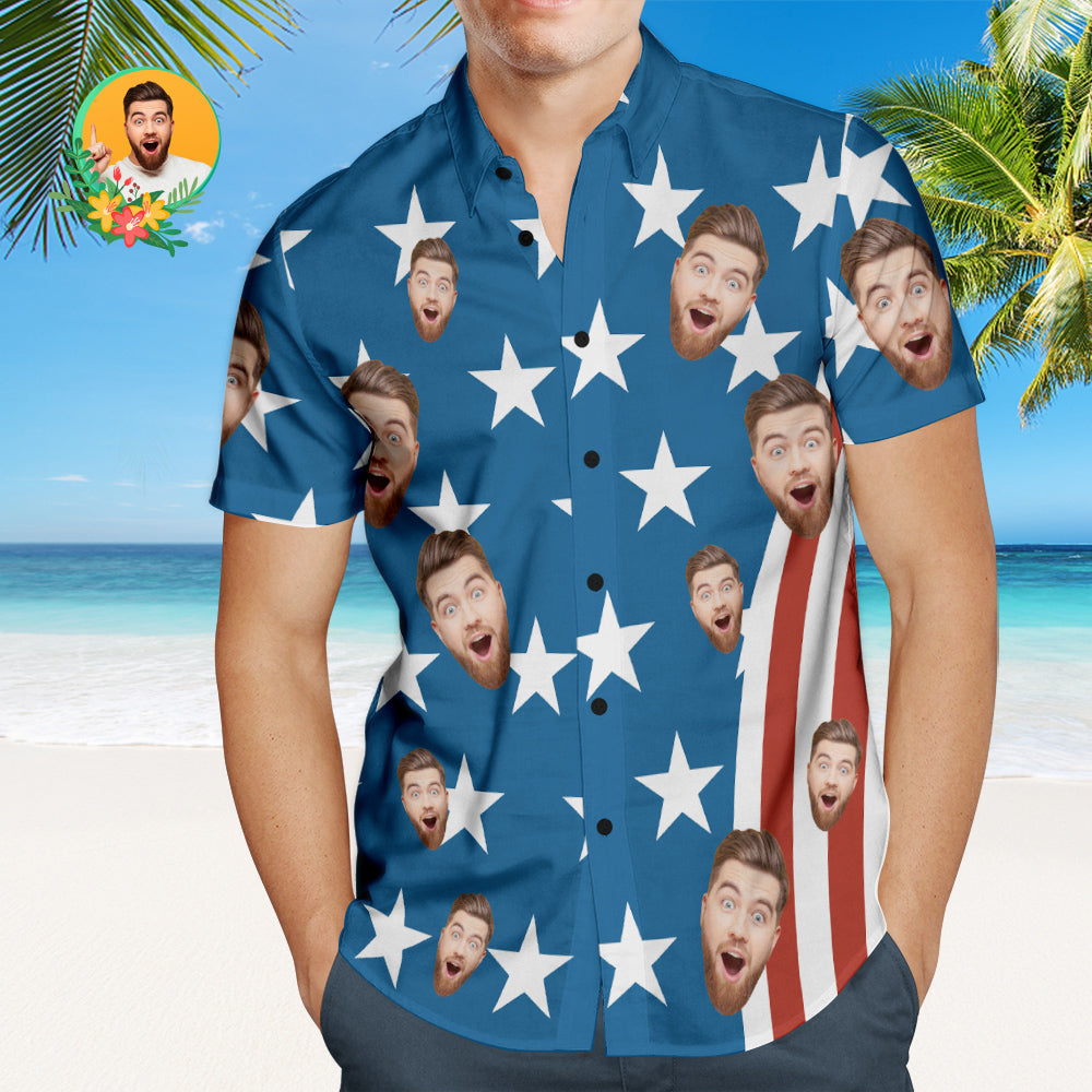 Chemise PersonnaliséeChemises hawaïennes personnalisées pour hommes 4 juillet Drapeau américain Patriotique Jour de l'indépendance Chemises hawaïennes-MyHawaiianShirtsFR