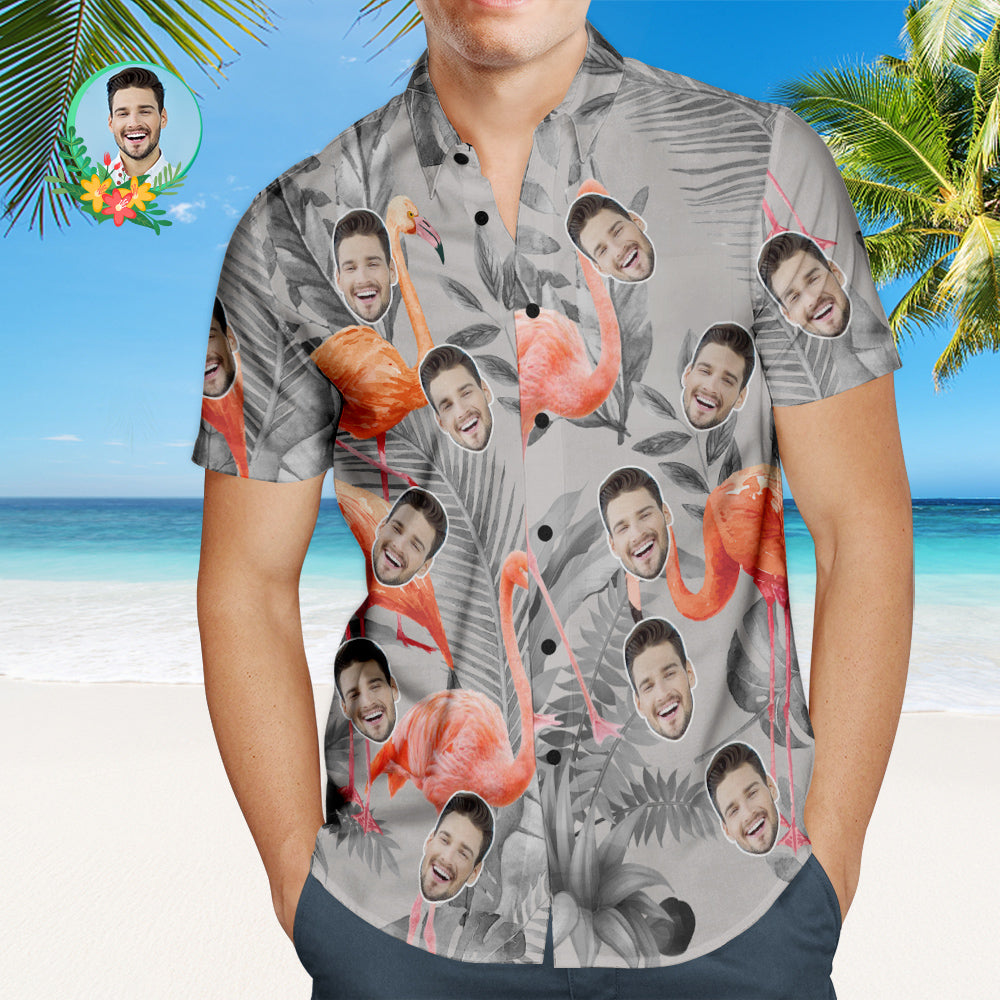 Chemise PersonnaliséeChemise hawaïenne à visage personnalisé Chemise de fête flamant rose personnalisée avec votre photo-MyHawaiianShirtsFR