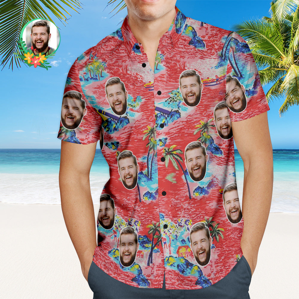 Chemise PersonnaliséeChemise hawaïenne personnalisée avec votre visage Chemise hawaïenne avec un paysage magnifique Chemise personnalisée avec votre visage-MyHawaiianShirtsFR