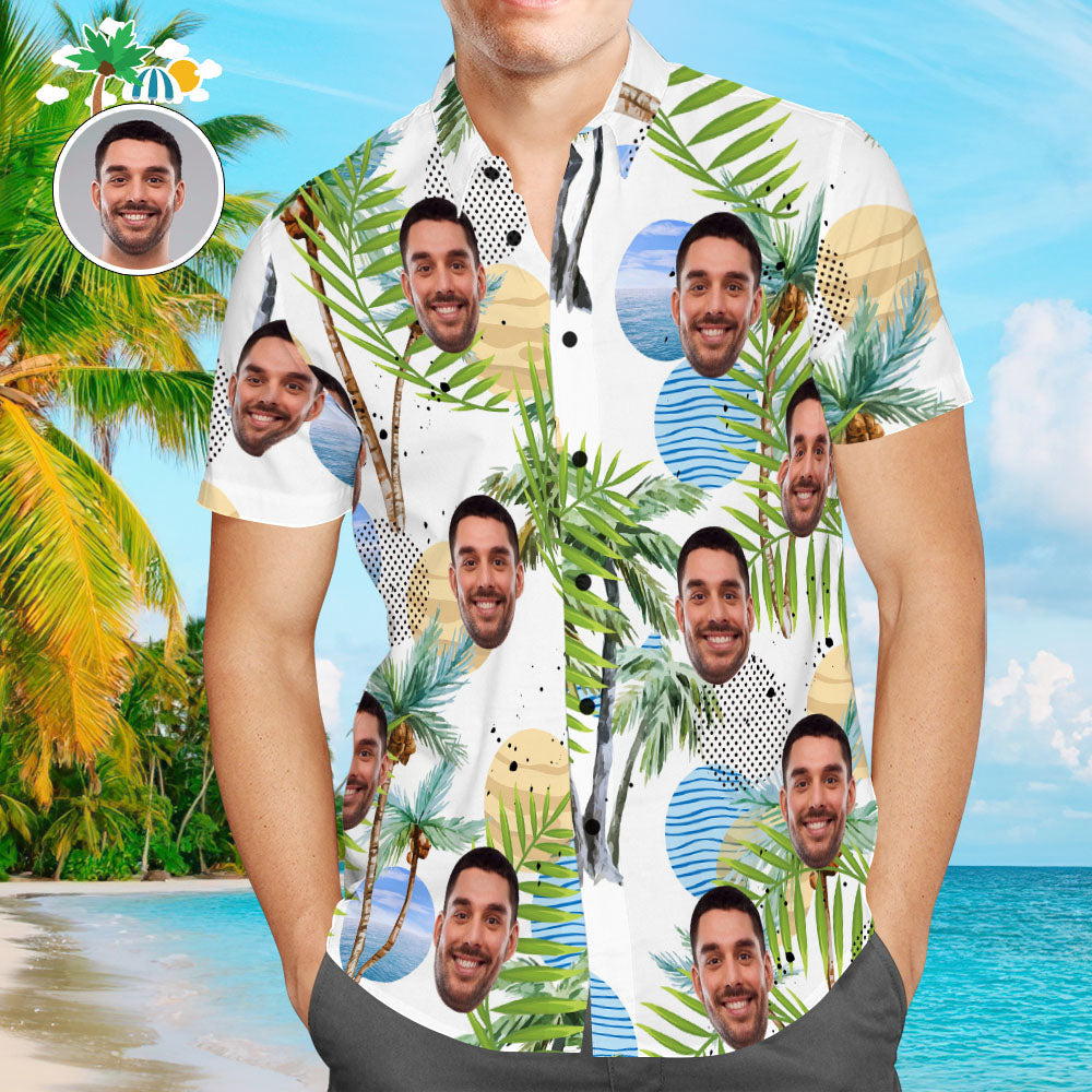 Chemise PersonnaliséeVisage Personnalisé Chemise Hawaïenne Feuilles Tropicales Chemise De Plage Cadeau De Fête Pour Hommes-MyHawaiianShirtsFR