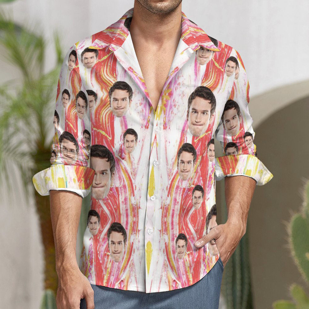Visage Personnalisé Partout Impression Grande Chemise À Manches Longues Texture Abstraite De Pinceau-MyHawaiianShirtsFR