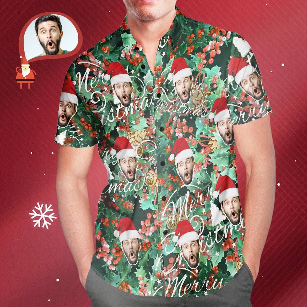 Chemise PersonnaliséeChemise Hawaïenne Joyeux Noël Visage Personnalisé Homme Cadeau De Noël Personnalisé-MyHawaiianShirtsFR