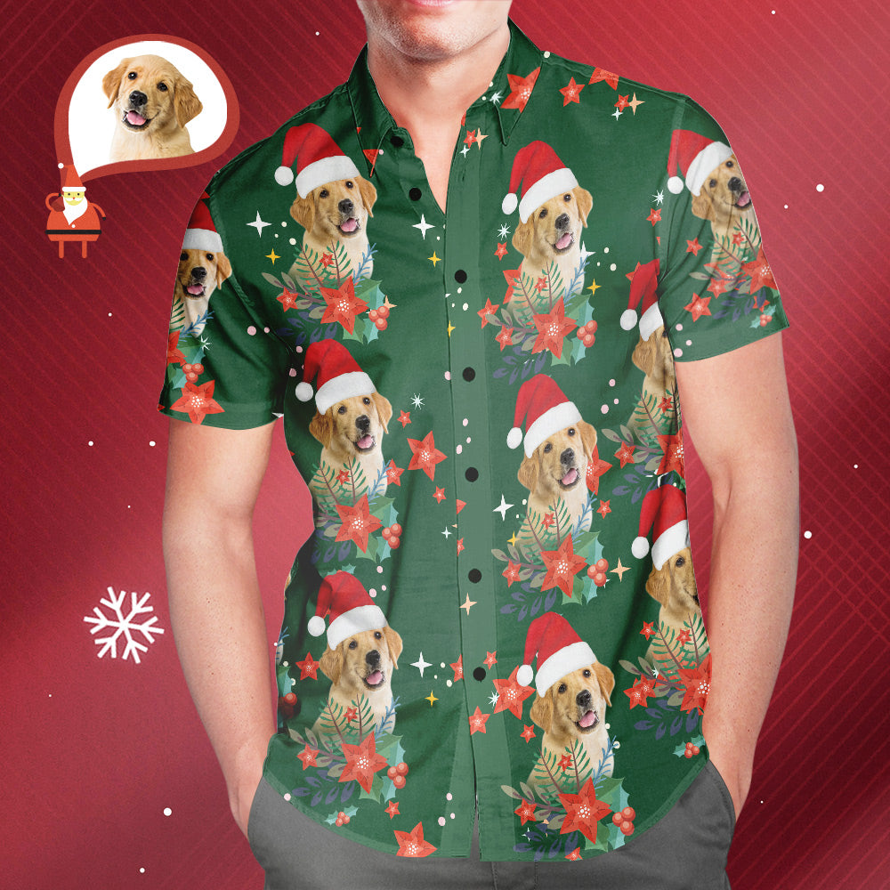 Chemise PersonnaliséeChemises Hawaïennes De Noël Avec Photo Personnalisée Pour Hommes Cadeau De Noël Pour Les Amoureux Des Animaux Domestiques-MyHawaiianShirtsFR