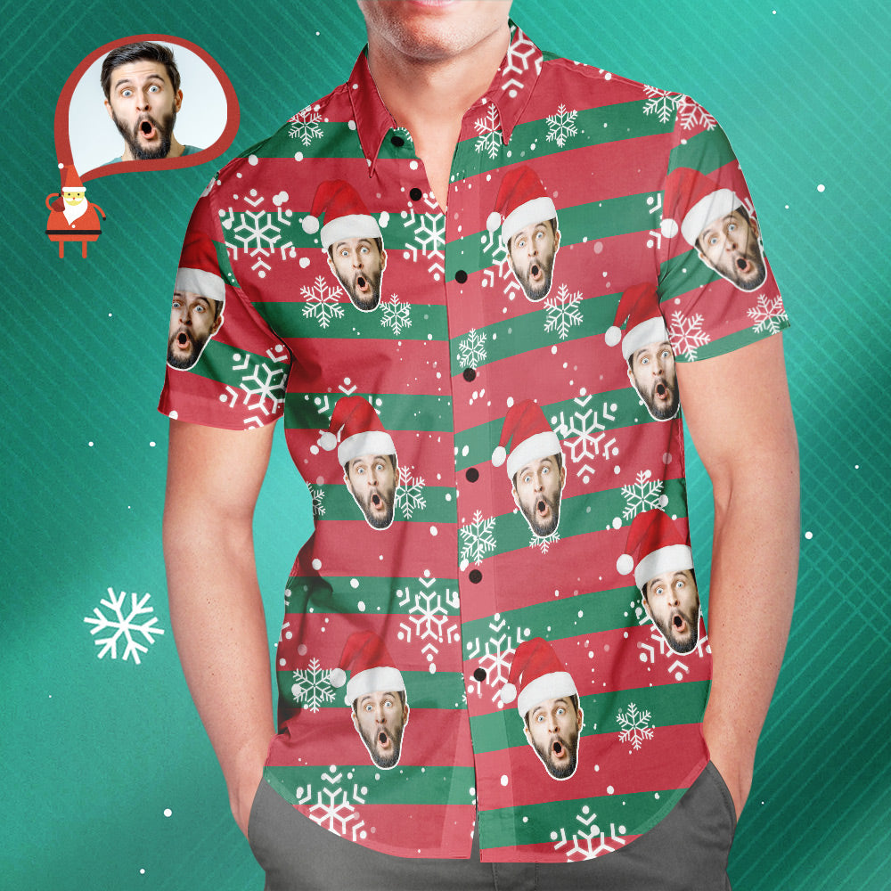 Chemise PersonnaliséeCadeau Personnalisé De Chemises Hawaïennes Aloha De Noël Rouge Et Vert De Santa Pour Lui-MyHawaiianShirtsFR