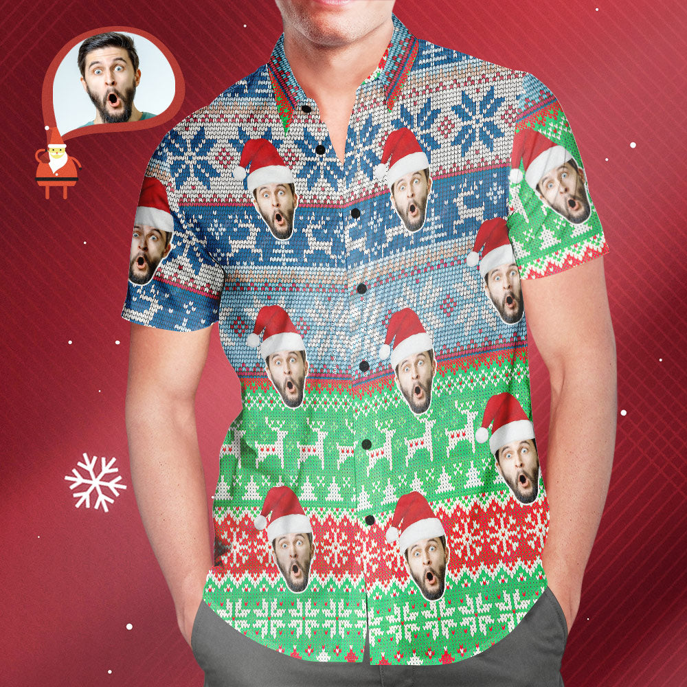 Chemise PersonnaliséeCadeau Personnalisé De Chemise Hawaïenne De Motif De Noël Classique De Visage Pour Lui-MyHawaiianShirtsFR