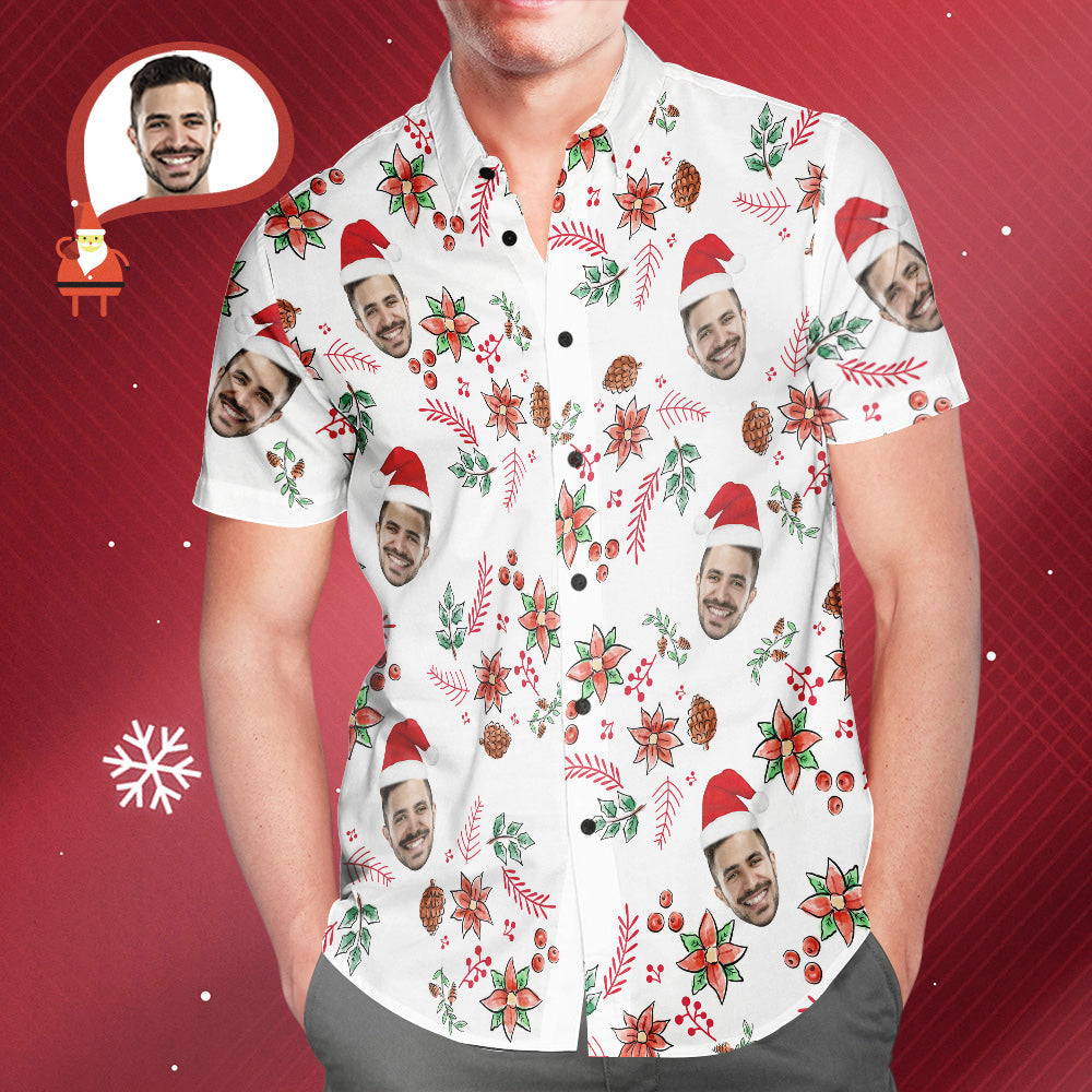 Chemise PersonnaliséeVisage Personnalisé Motif De Noël Chemises Hawaïennes Chemise Hawaïenne Photo Personnalisée Drôle Pour Les Hommes-MyHawaiianShirtsFR