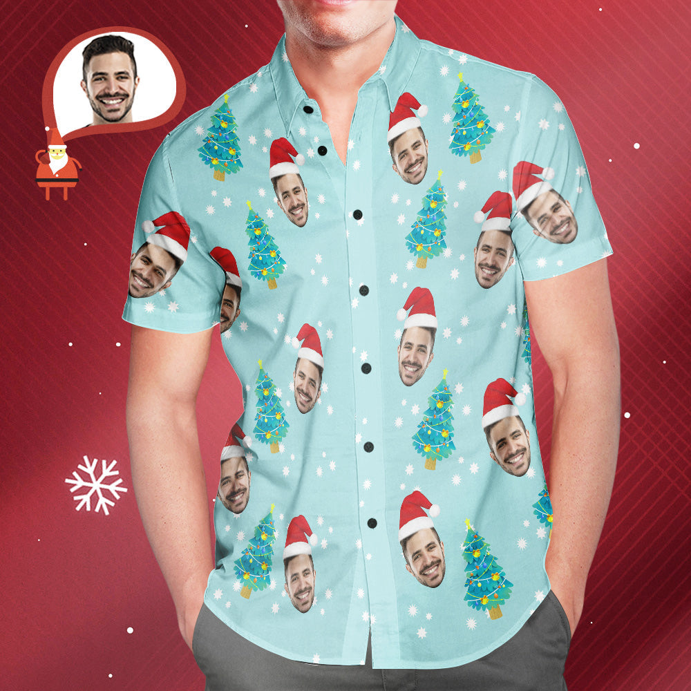Chemise PersonnaliséeChemises Hawaïennes Personnalisées D'arbre De Noël De Visage Cadeau Personnalisé De Chemises De Photo Pour Les Hommes-MyHawaiianShirtsFR