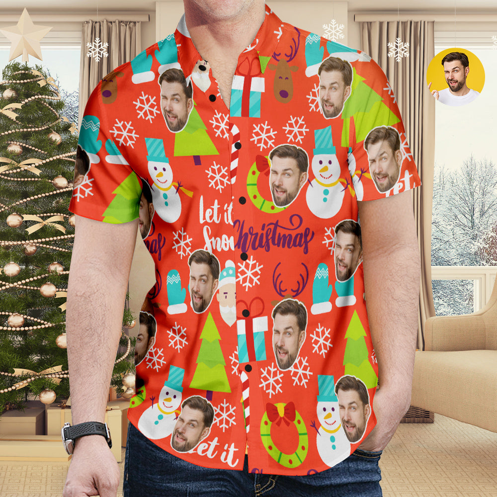 Chemise PersonnaliséeChemise Hawaïenne De Visage Personnalisé Bonhomme De Neige Drôle Chemise Hawaïenne De Noël Rouge Cadeau Pour Lui-MyHawaiianShirtsFR