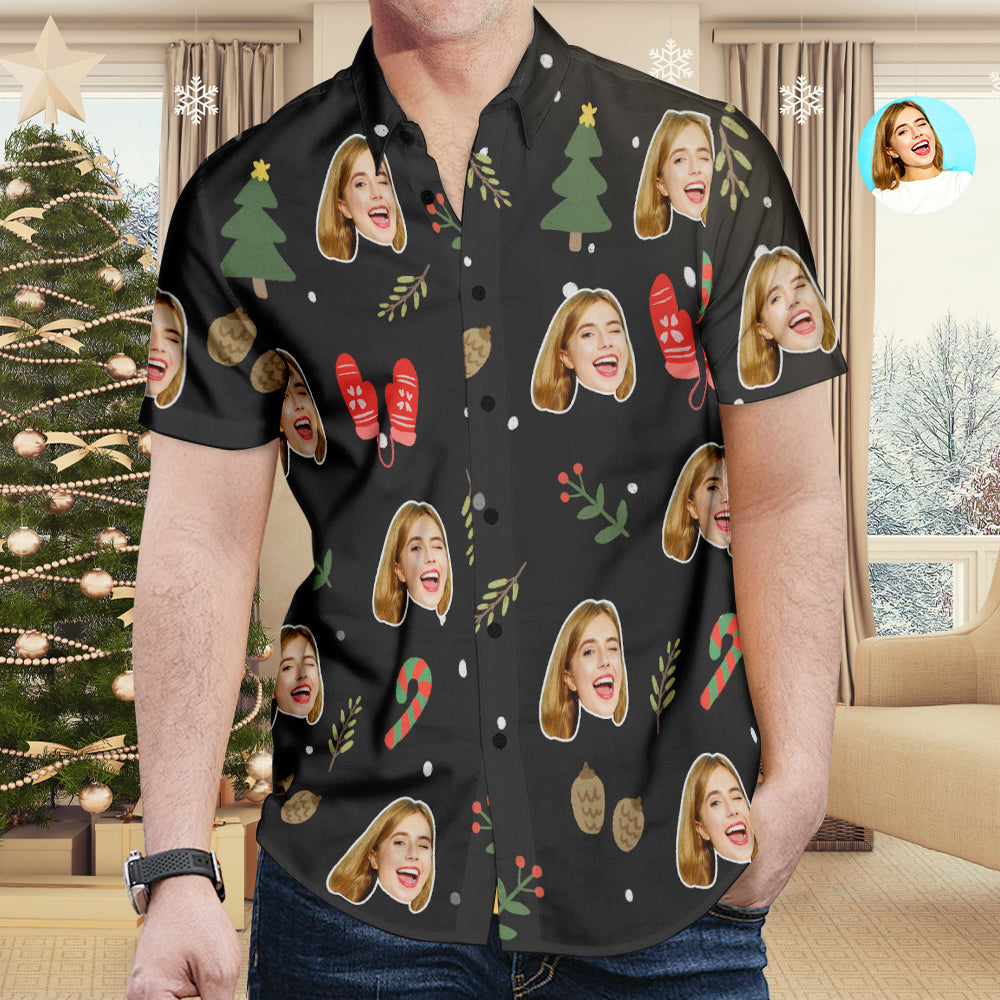 Chemise PersonnaliséeVisage Personnalisé All Over Print Chemise Hawaïenne De Noël Gants De Noël Chemise De Béquille Cadeau Pour Lui-MyHawaiianShirtsFR