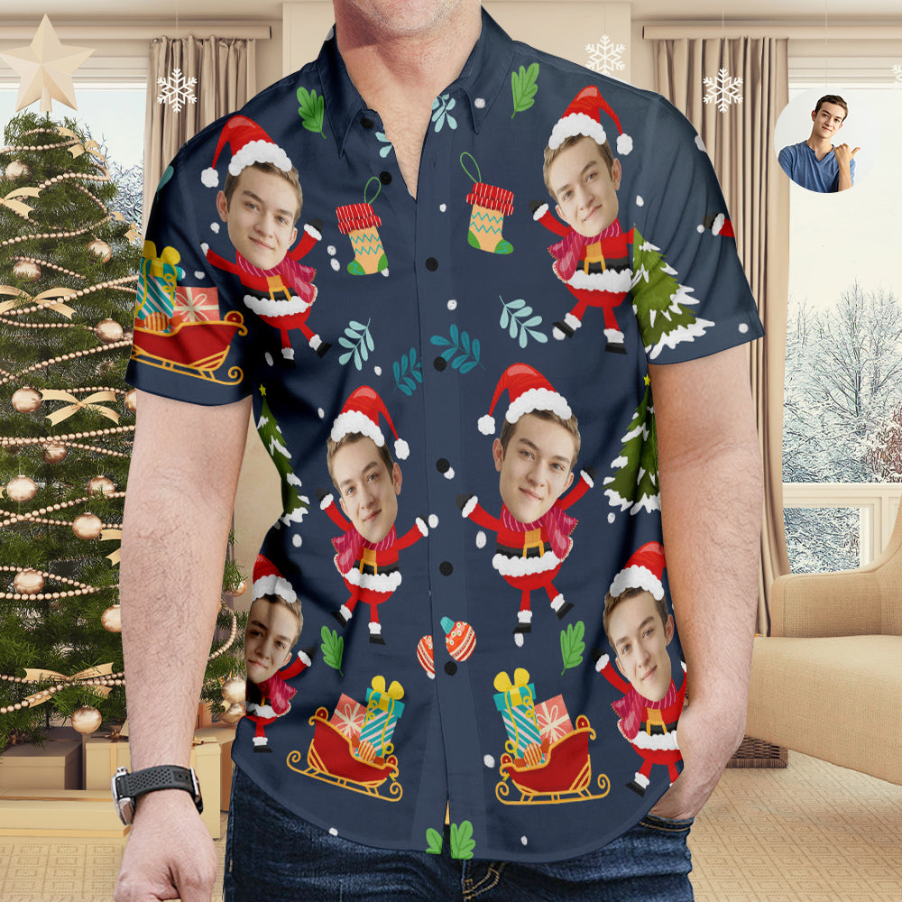 Chemise PersonnaliséeVisage Personnalisé Chemise De Noël Hawaïenne Mignon Père Noël Chemise Hawaïenne Cadeau De Noël Pour Les Hommes-MyHawaiianShirtsFR