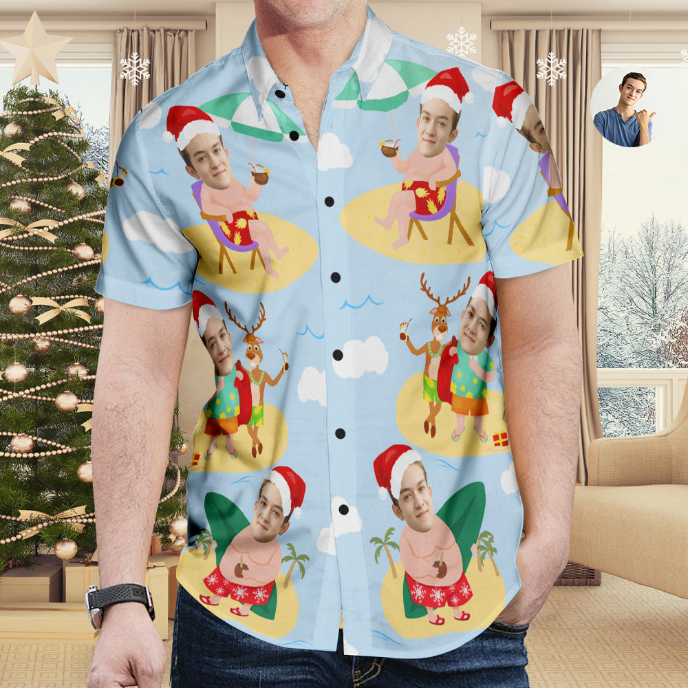 Chemise PersonnaliséeChemise Hawaïenne De Noël De Visage Personnalisé Surfant Le Cadeau De Chemise Hawaïenne De Santa Pour Les Hommes-MyHawaiianShirtsFR