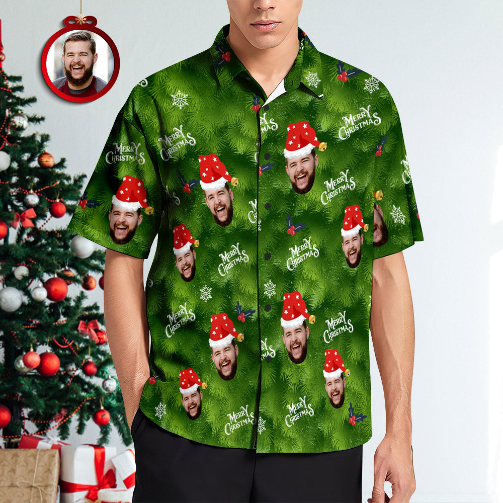 Chemise PersonnaliséeChemises Hawaïennes À Visage Personnalisé Cadeau Photo Personnalisé Chemises De Noël Pour Hommes Gui De Noël-MyHawaiianShirtsFR