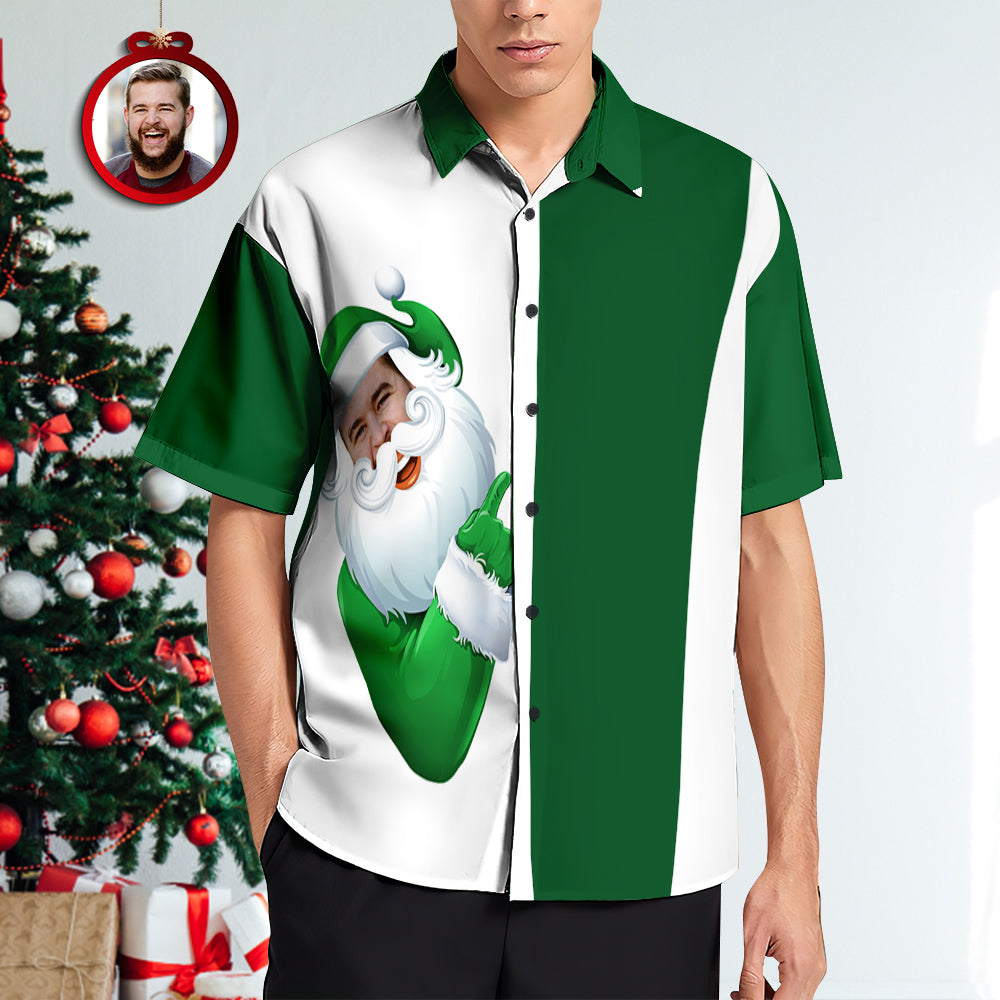 Chemise PersonnaliséeChemises Hawaïennes De Visage Personnalisées Cadeau De Noël Personnalisé Chemises De Noël Imprimées Santa Hug Pour Hommes-MyHawaiianShirtsFR