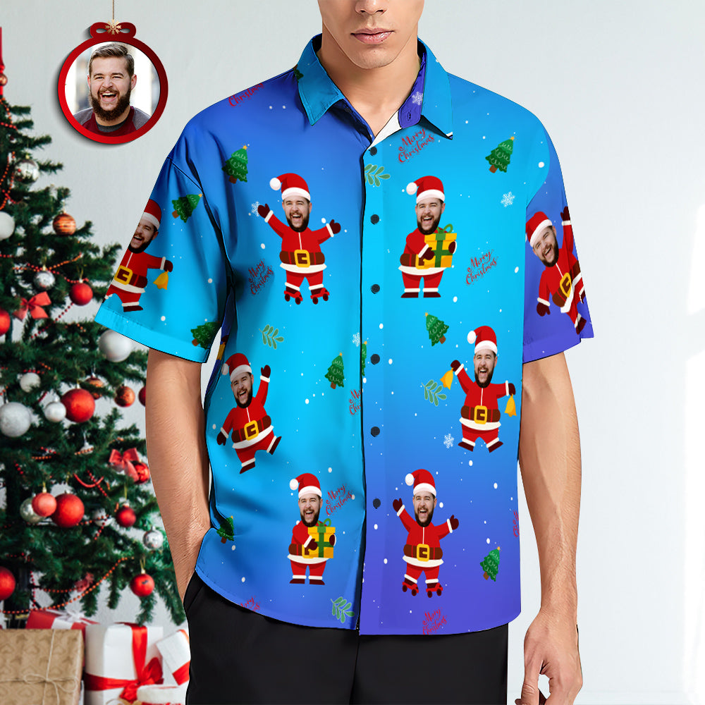 Chemise PersonnaliséeChemises Hawaïennes De Visage Personnalisées Cadeau De Noël Personnalisé Chemise De Plage Tropicale Pour Hommes Chemises De Noël-MyHawaiianShirtsFR