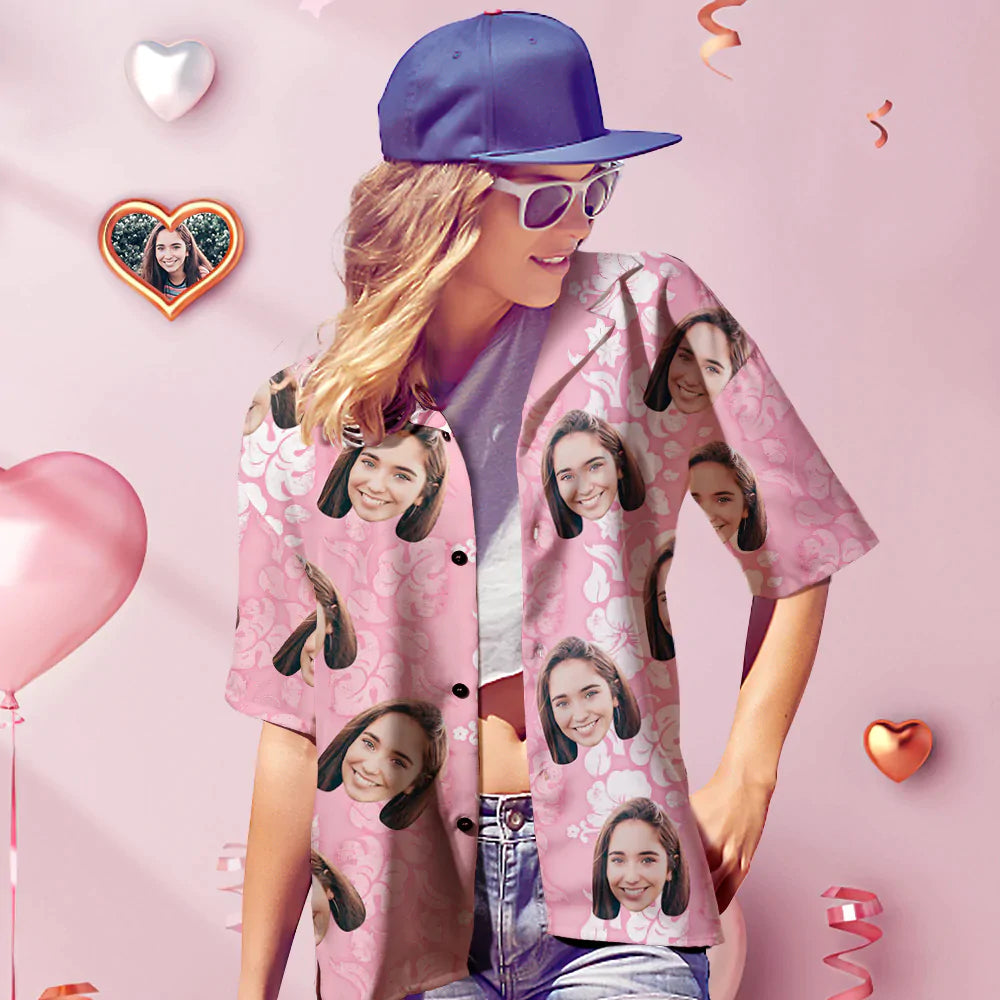 Chemise PersonnaliséeChemise Hawaïenne De Visage Personnalisé Chemise Photo Personnalisée Pour Femme Cadeau De La Saint-valentin Pour Son Honolulu Leis-MyHawaiianShirtsFR