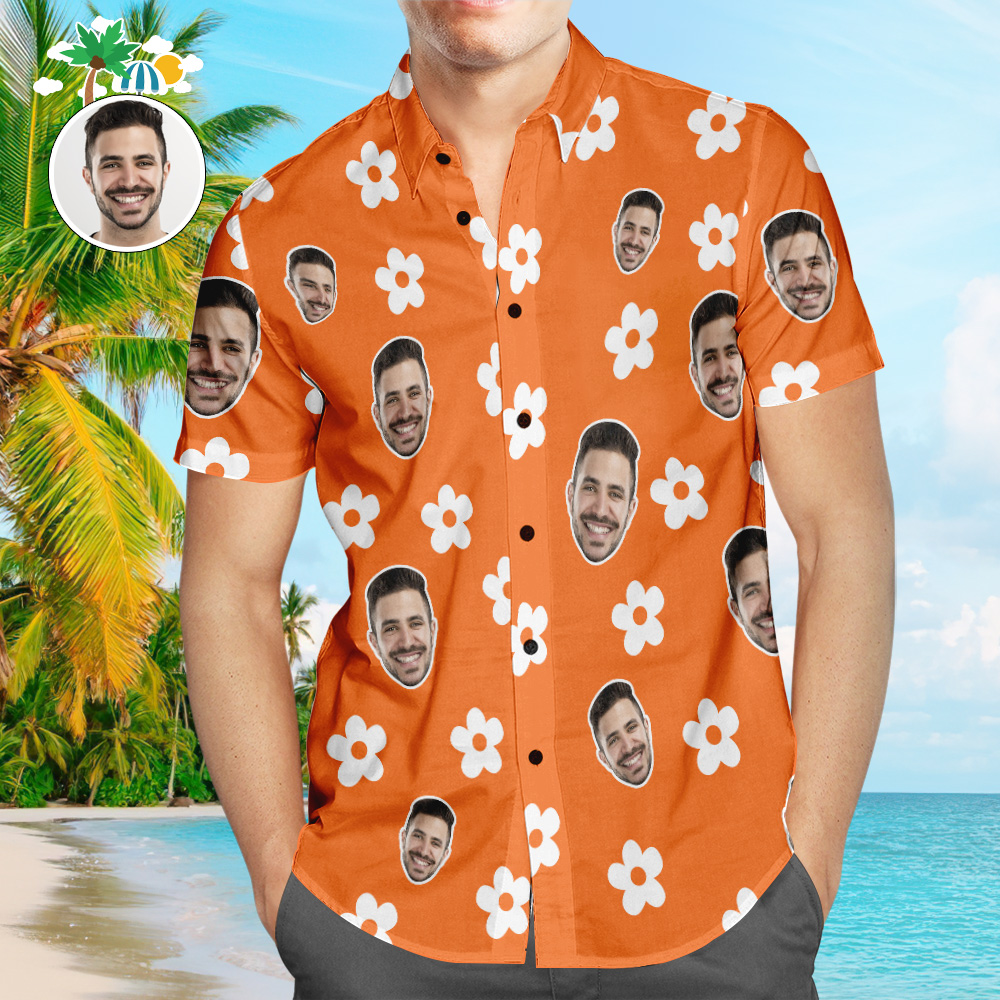 Chemise PersonnaliséeChemise Hawaïenne De Visage De Style D'été Personnalisé Conception De Fleur Chemise De Plage Aloha Personnalisée Pour Les Hommes-MyHawaiianShirtsFR