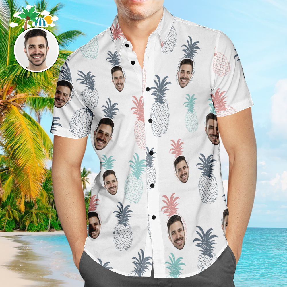 Chemise PersonnaliséeChemise Hawaïenne De Visage Personnalisé Chemise De Plage Aloha Personnalisée D'ananas Coloré Drôle Pour Les Hommes-MyHawaiianShirtsFR