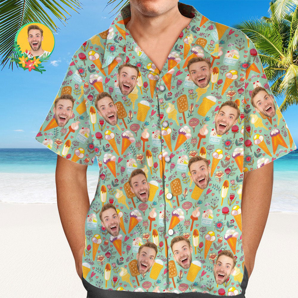 Chemise PersonnaliséeChemise Hawaïenne Visage Personnalisé Cool Ice Cream Chemise Aloha Imprimée Pour Hommes-MyHawaiianShirtsFR
