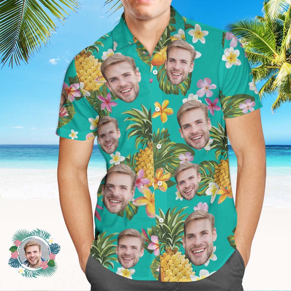 Visage Personnalisé Partout Imprimé Chemise Hawaïenne Ananas Chemises Cadeau Pour Lui-MyHawaiianShirtsFR