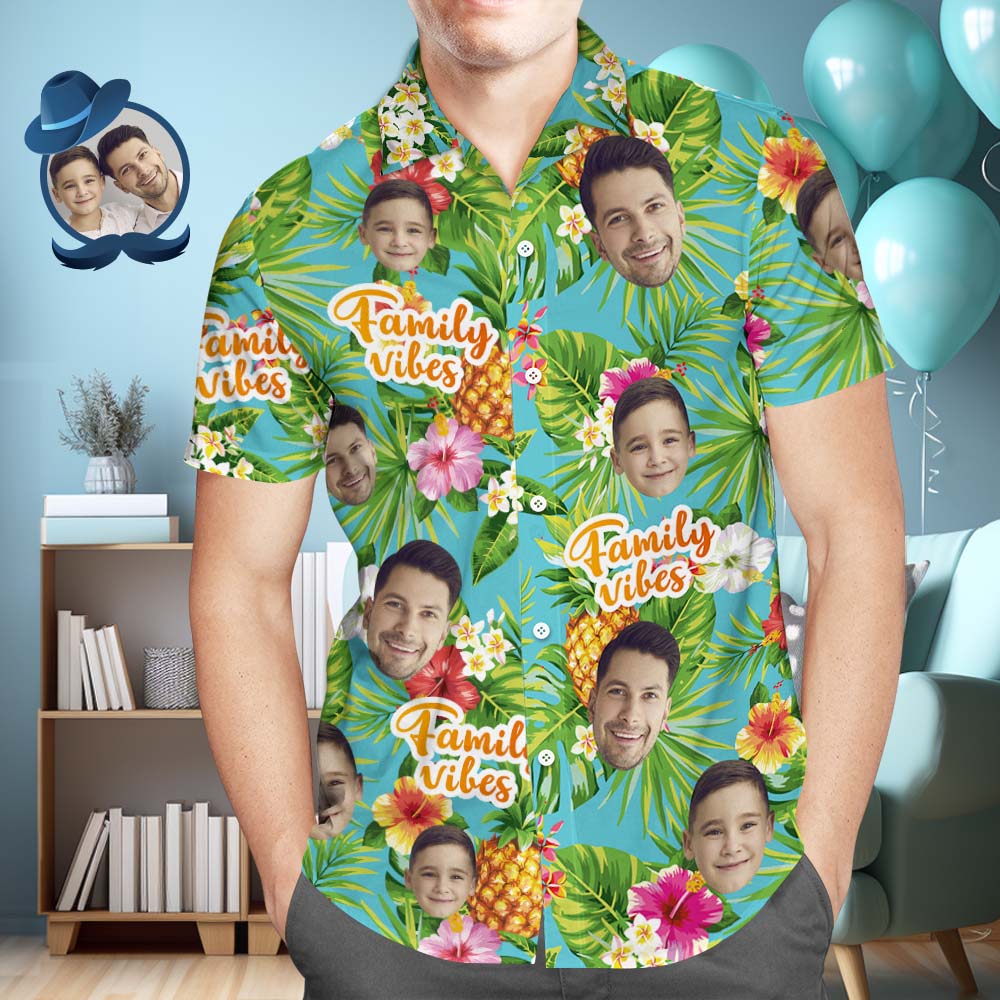 Visage Personnalisé Sur Toute La Chemise Hawaïenne Family Vibes Photo Shirt - MyHawaiianShirtsFR