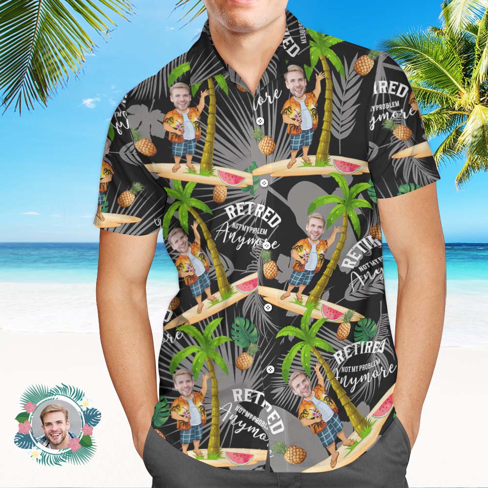 Visage Personnalisé Sur Toute La Chemise Hawaïenne Imprimée Cadeau De Retraite Personnalisé Pour Papa-MyHawaiianShirtsFR