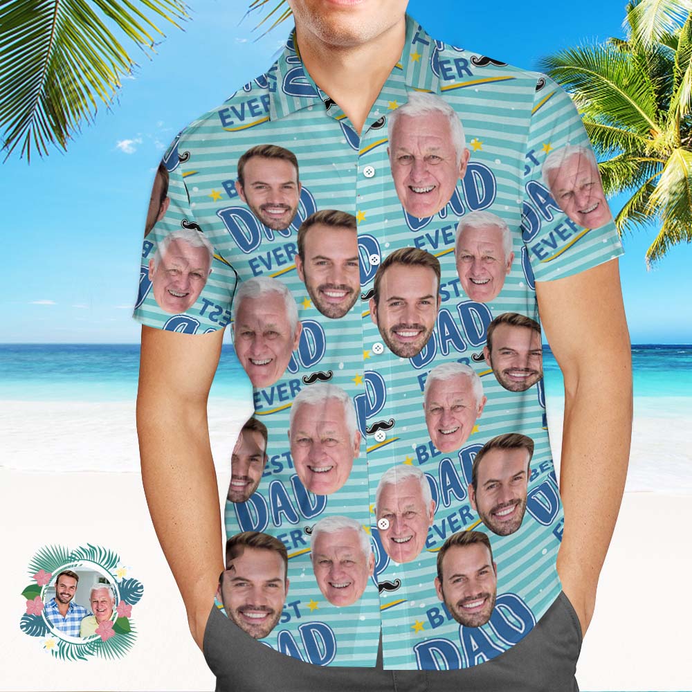 Visage Personnalisé Partout Imprimé Chemise Hawaïenne Incroyable Cadeau De Papa Pour Le Meilleur Père-MyHawaiianShirtsFR