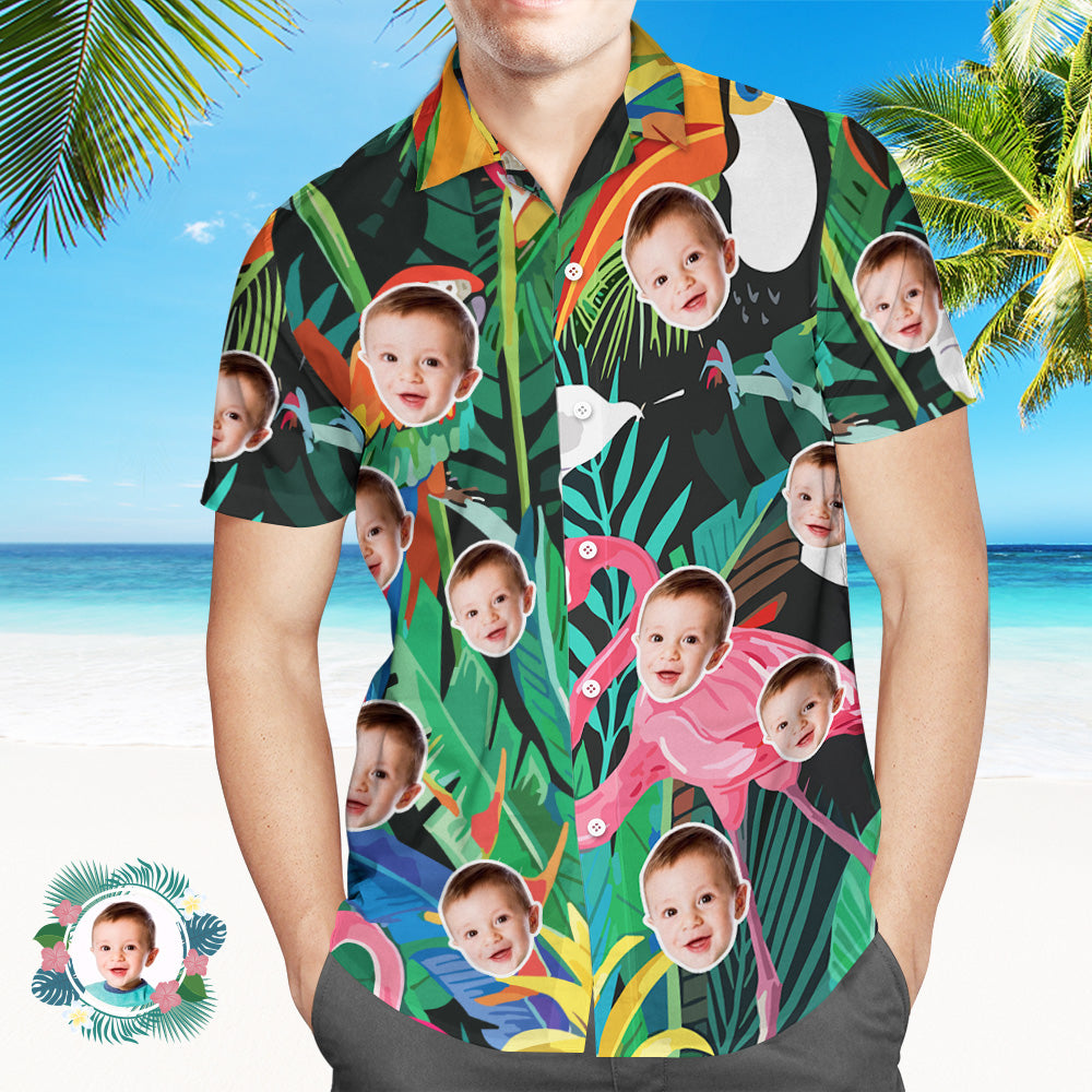 Visage Personnalisé Sur Toute La Chemise Hawaïenne Flamingo Flower Hawaii Shirt - MyHawaiianShirtsFR