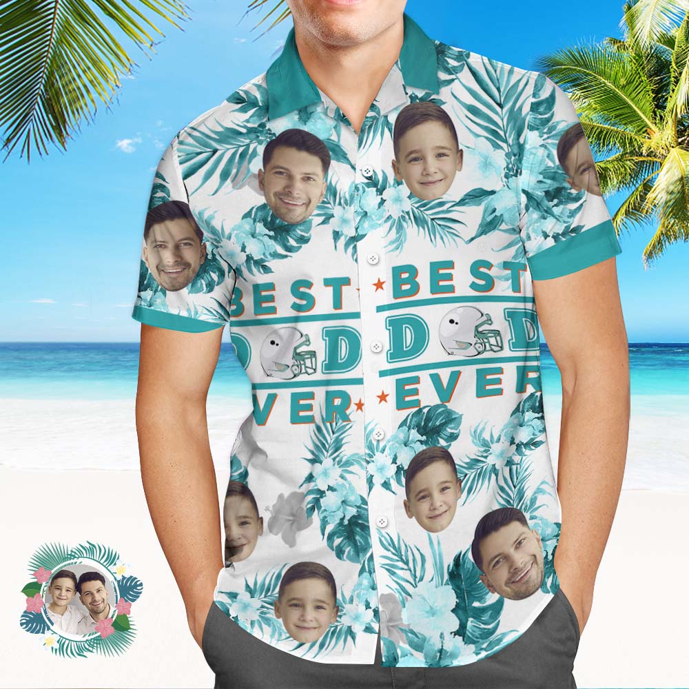 Visage Personnalisé Sur Toute La Chemise Hawaïenne D'impression Meilleur Papa Jamais Chemise Hawaïenne Personnalisée Pour Le Père-MyHawaiianShirtsFR
