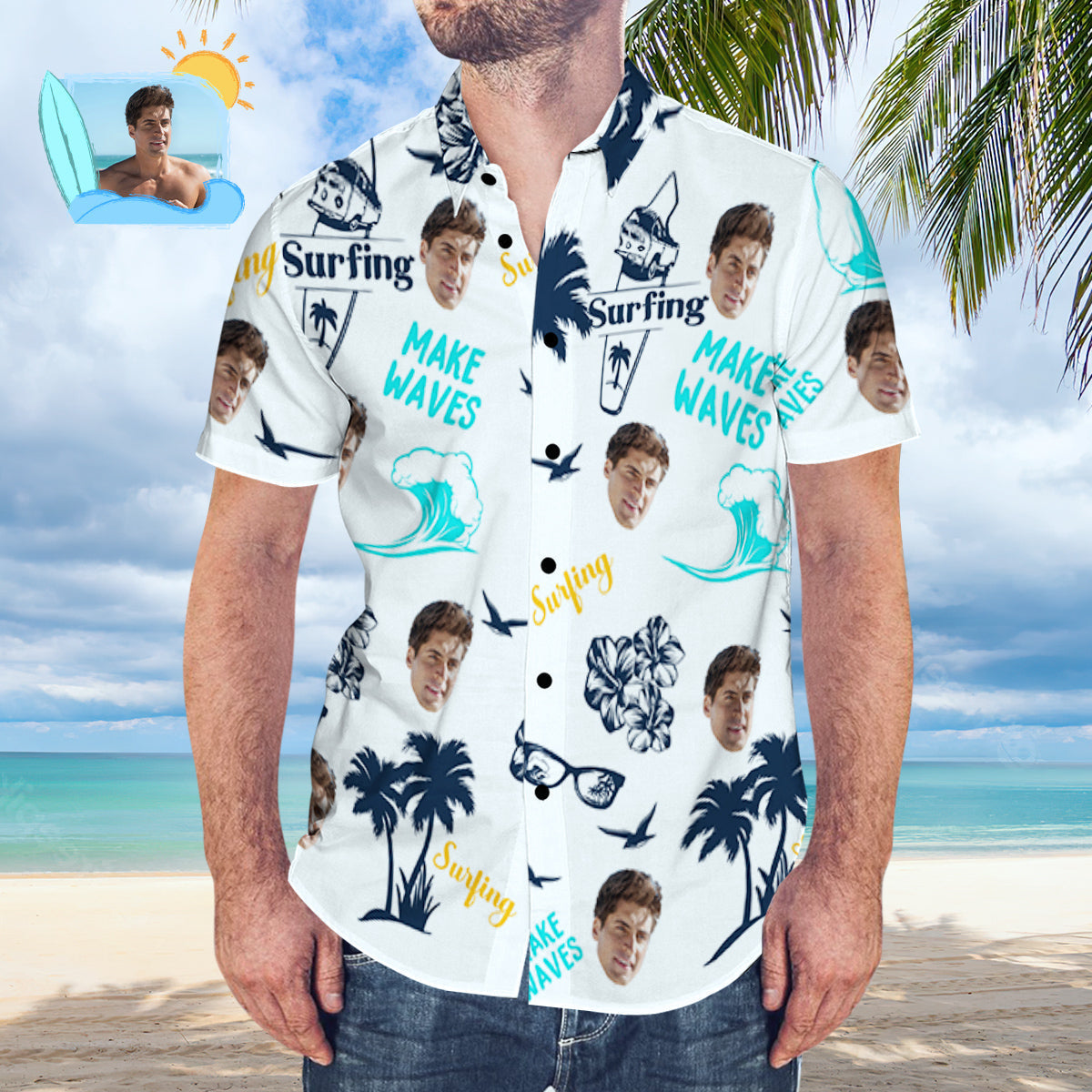 Chemise PersonnaliséeChemise Hawaïenne Personnalisée Surfing Style Aloha Beach Shirt Cadeau pour Surfeur-MyHawaiianShirtsFR