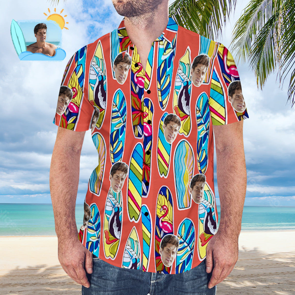Chemise PersonnaliséeCustom Face Hommes Hawaiian Surfing Board Print Short Sleeve Funky Aloha Shirt-MyHawaiianShirtsFR
