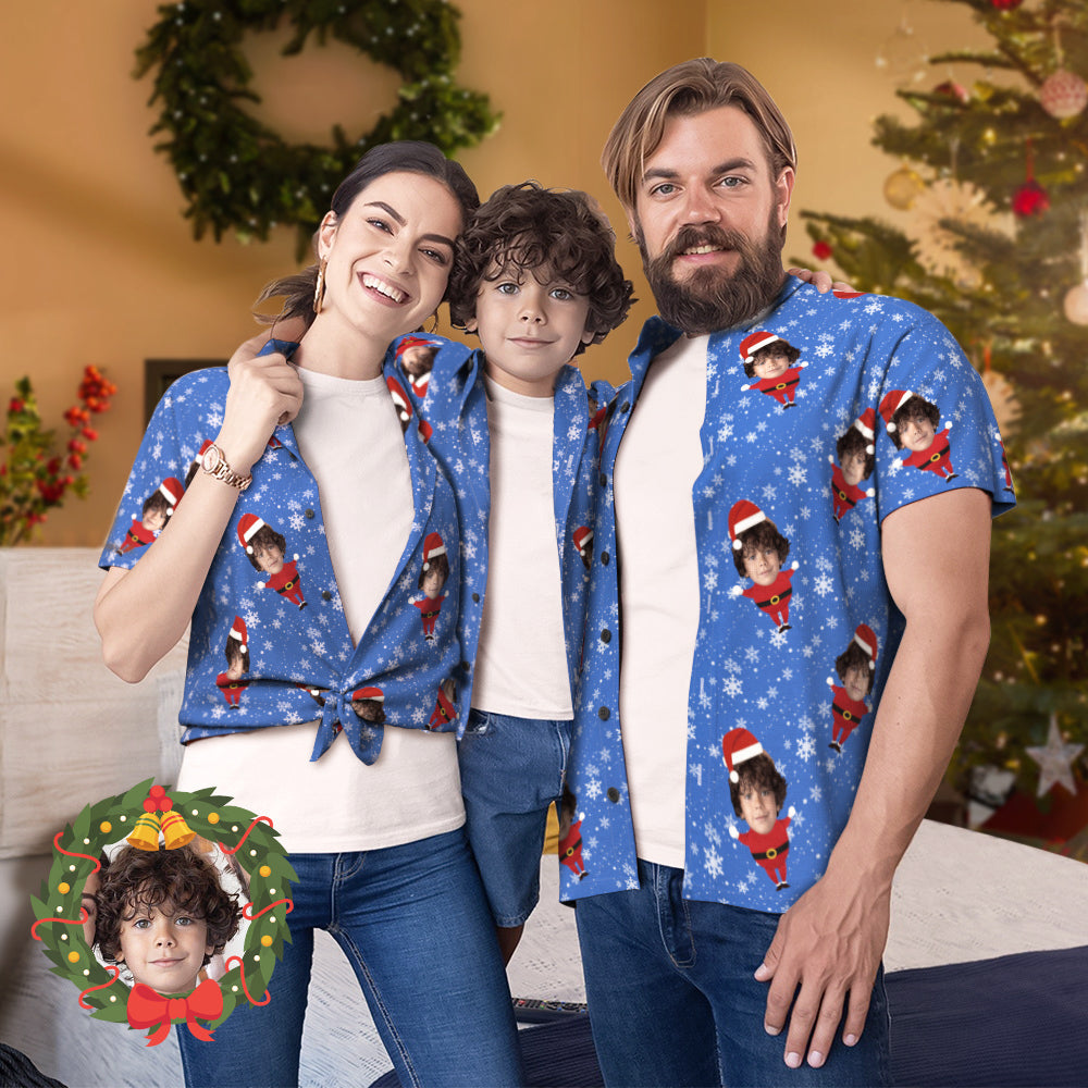 Chemise PersonnaliséeVisage Personnalisé Père Noël Imprimé Sur Toute La Famille Correspondant À La Tenue Hawaïenne-MyHawaiianShirtsFR