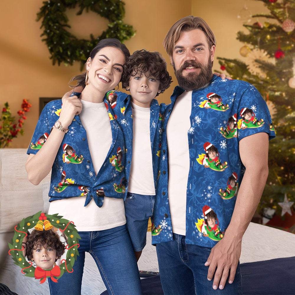 Chemise PersonnaliséeVisage Personnalisé Famille Correspondant Hawaïen Tenue Drôle Père Noël Correspondant Chemises Hawaïennes-MyHawaiianShirtsFR