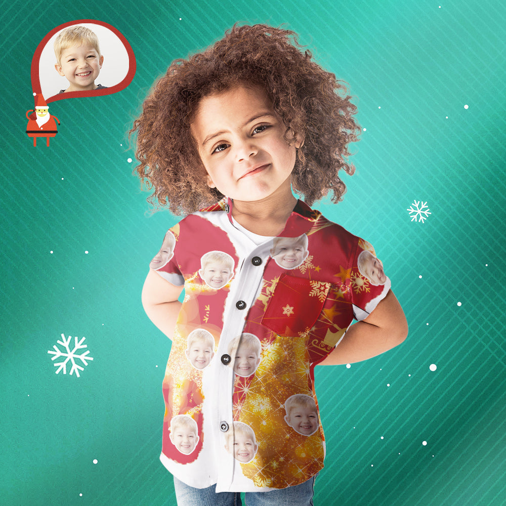 Chemise PersonnaliséeVisage Personnalisé Pour Enfant Joyeux Noël Chemise Hawaïenne Personnalisée Cadeau De Noël-MyHawaiianShirtsFR