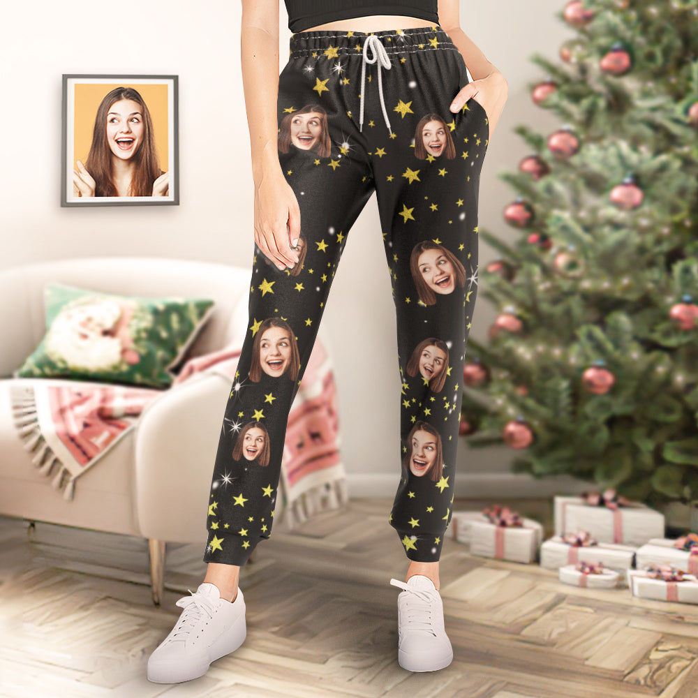 Pantalons De Survêtement Visage Personnalisés Étoiles De Noël Joggers Unisexe Personnalisés Cadeau De Noël Drôle-MyHawaiianShirtsFR