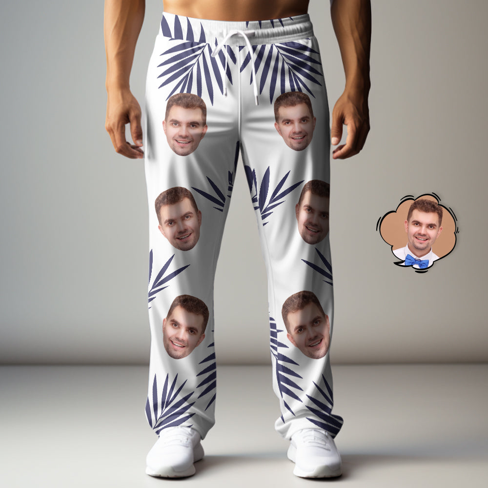 Pantalon De Survêtement Visage Personnalisé Imprimé Feuille De Palmier Multicolore Pantalon De Golf Décontracté Personnalisé Pour Lui-MyHawaiianShirtsFR