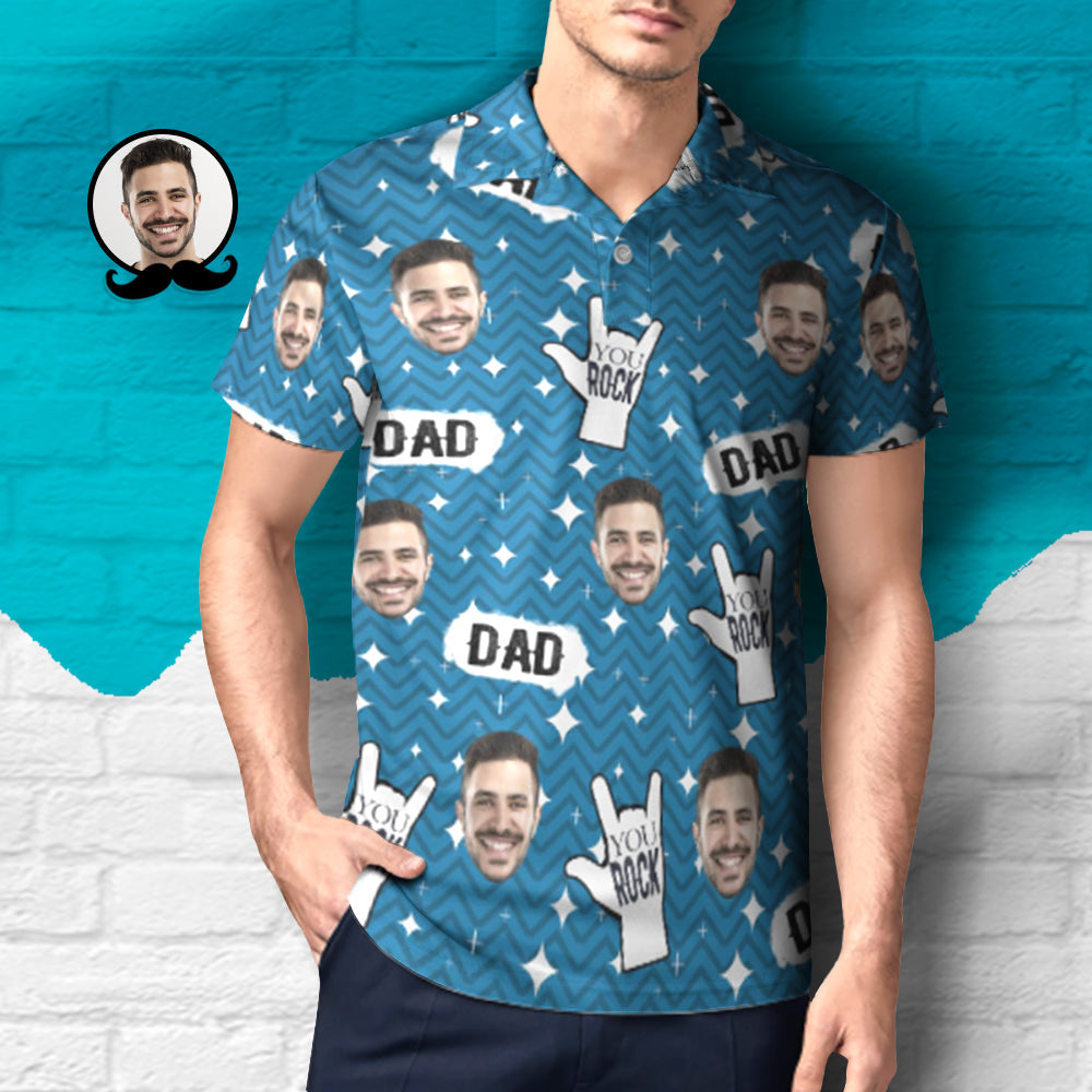 Polo avec visage personnalisé Polo avec photo personnalisée You Rock Dad Cadeau pour papa-MyHawaiianShirtsFR