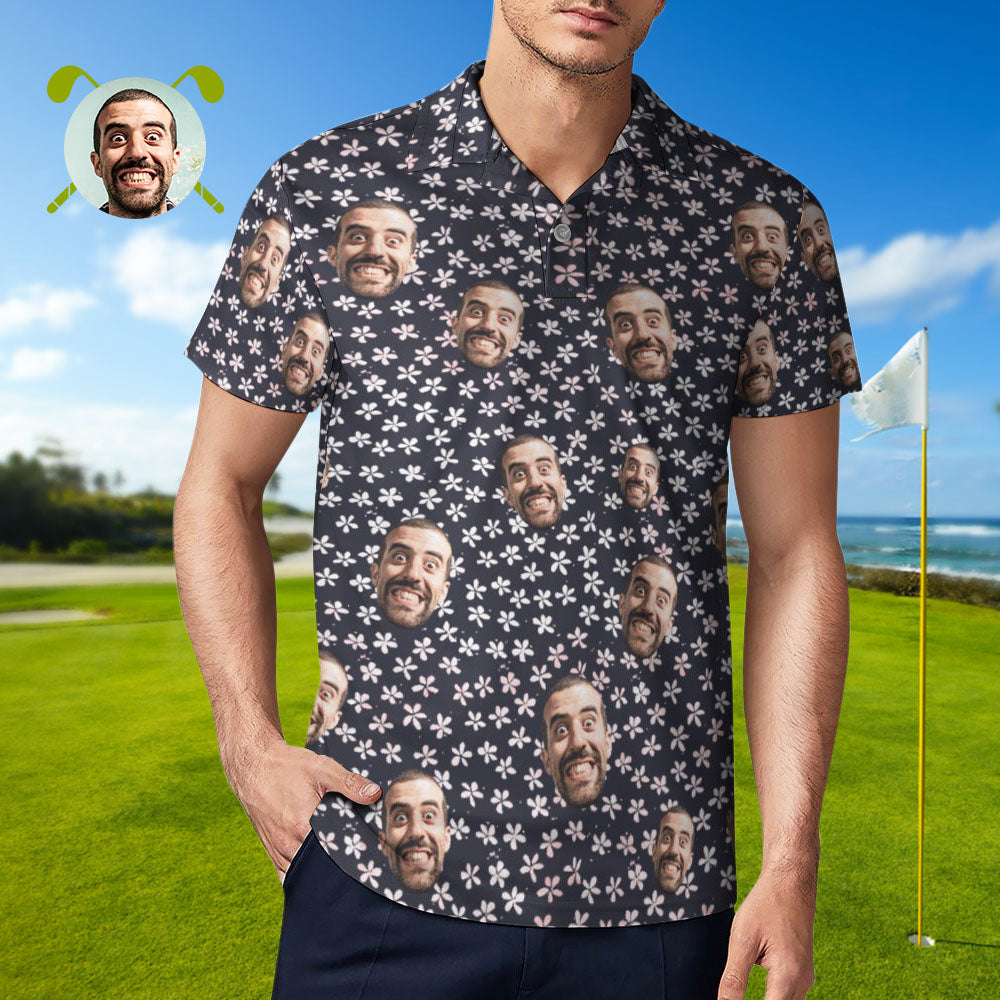 Polo De Visage Personnalisé Pour Les Chemises De Golf Hawaïennes Personnalisées De Style De Fleurs D'hommes-MyHawaiianShirtsFR