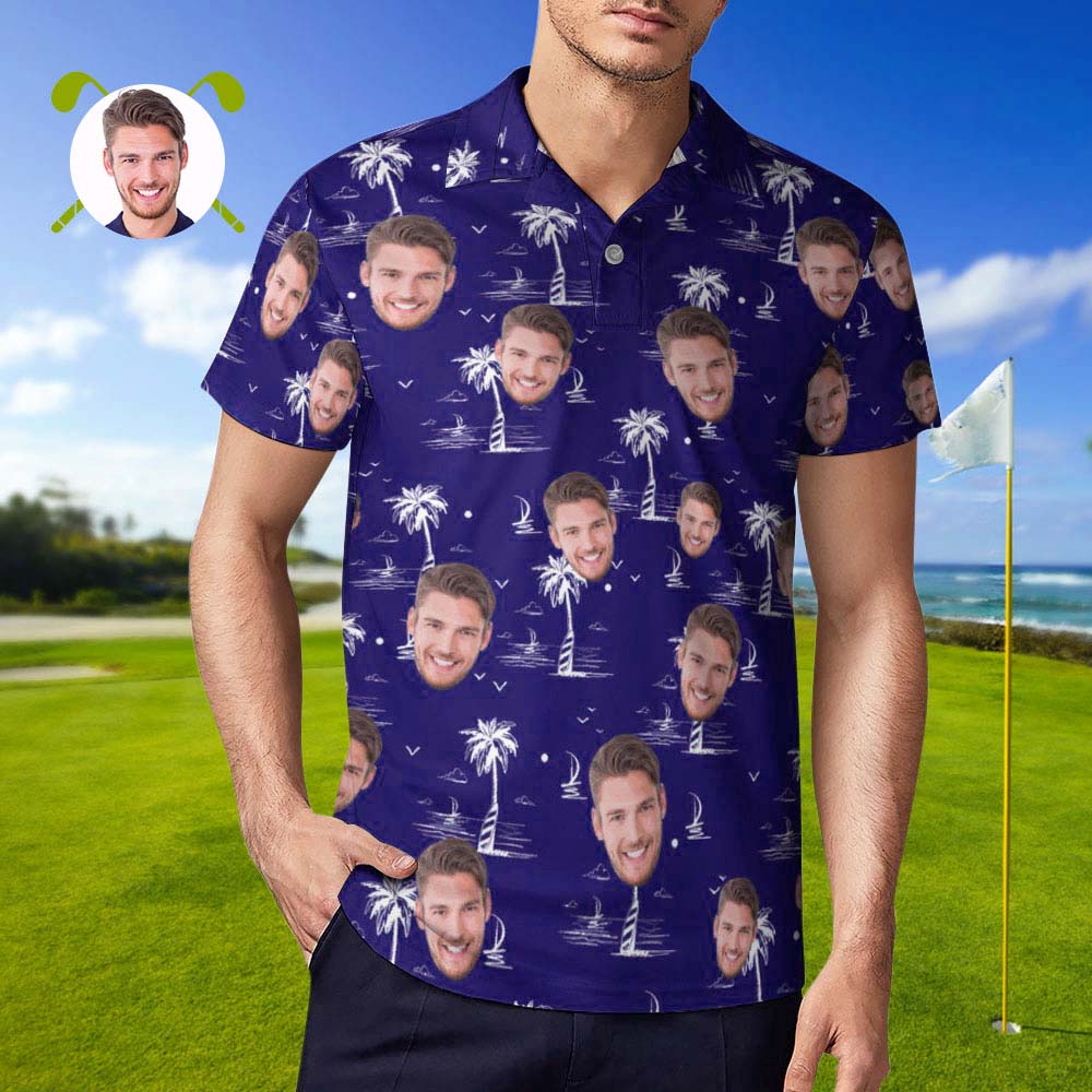 Polo De Visage Personnalisé Pour Les Chemises De Golf Hawaïennes Personnalisées D'île De Cocotier D'hommes-MyHawaiianShirtsFR